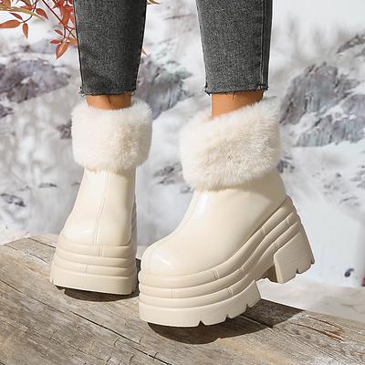 Dámské boty se zvýšením výšky o 10 cm, plyšové, teplé, zimní, kotníkové, venkovní, vodotěsné, sněhule, zimní nadýchané kožušinové boty pro ženy