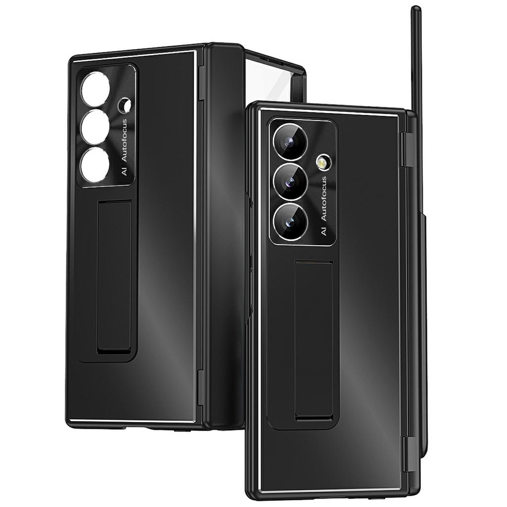 For Samsung Galaxy Z Fold7 5G Case Kickstand Dual Hinge Aluminum Alloy Phone Cover with Tempered Glass Front Film/Stylus