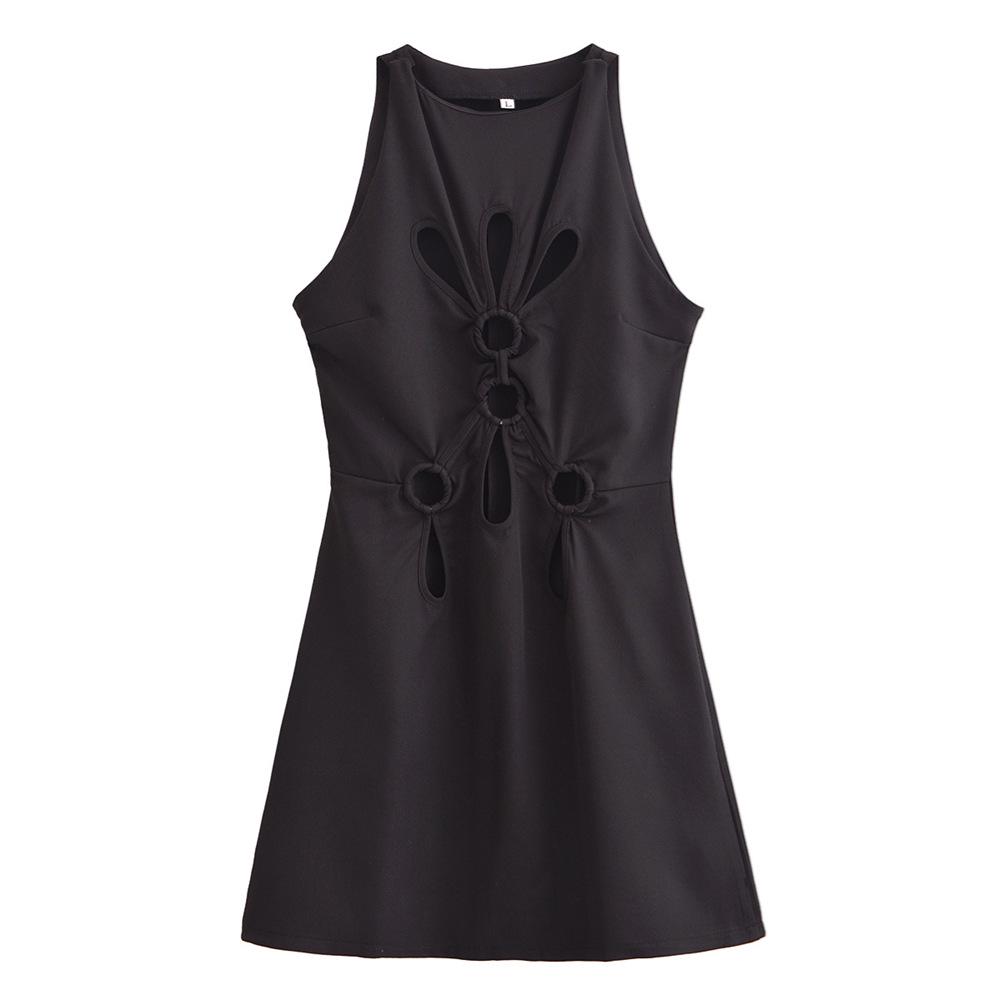 2025 Spring Women's Sexy Solid Sleeveless Off-Shoulder Hollowed Short Dress