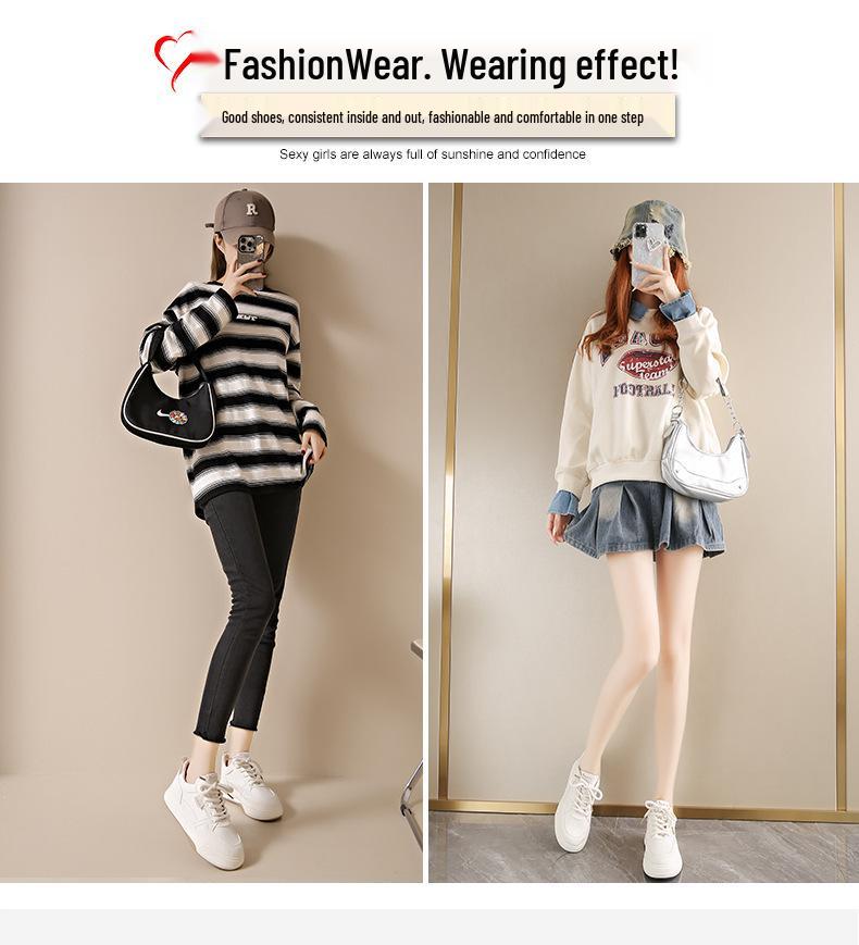 2025 Spring Women's Trendy White Breathable Thick-Soled Korean Style Versatile Casual Sneakers