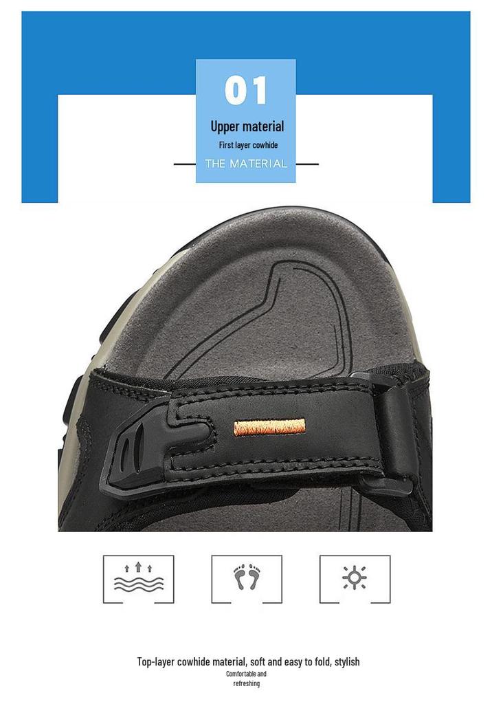 Men's Summer Velcro Cowhide Sandals: First-Layer Beach & Outdoor Wear