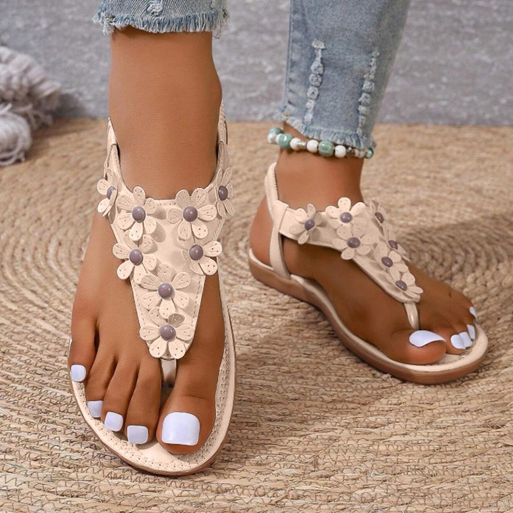Sandały Damskie w Stylu Boho Na Koturnie Płaskie Klapki Sandały Damskie Z Kwiatowymi Zdobieniami Modne Sandały SandaLias Femininas