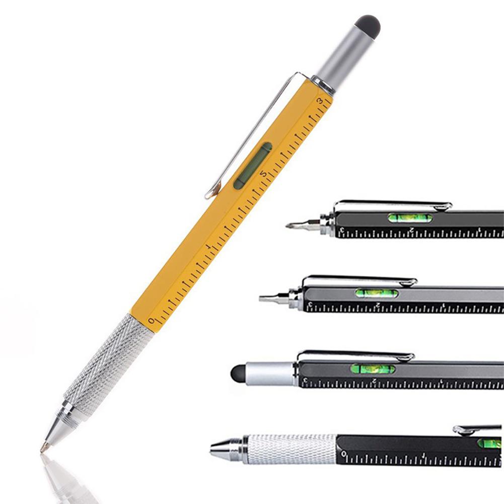 7 In 1 Multifunctional Pen Ballpoint Pen Ruler Screwdriver Spirit Level Portable Tool Engineer Student Office Stationery Gift
