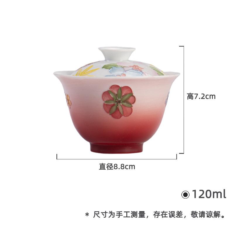 

120ml Hand Drawn Arita Porcelain Regiment Flower Gaiwan Aesthetic Tea Tureen Tea Bowl With Lid Kit Tea Brewing Cover Bowl Teaset