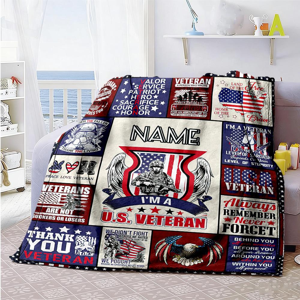 Veterans Personalized Name Blanket Cozy Personalized Blanket Durable Comfort Perfect for Sofa Home Decor Couch Bed Four Seasons Universal