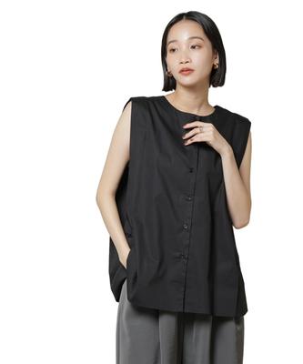 Nano Universe Sleeveless Size F Women's Two-Way Button-Down Blouse, Black, 010, 673-5221303