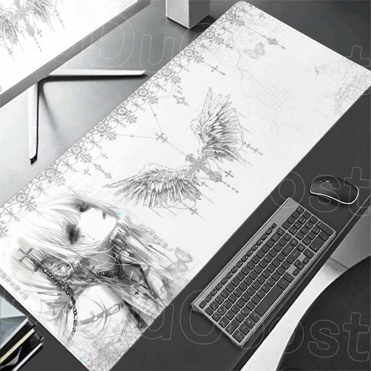 Schwarzes Mauspads HD Anime Engel Mädchen Ästhetik Kunst Design Tastaturmatte Büro PC Schreibtisch Dekoration XXL Speed Gamer E-Sports Teppich 30cmx60cm(11.8x23.6inch) gray