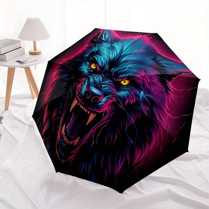 1pc Wolfpack Alpha Compact Travel Umbrella, Automatic Folding Lightweight Windproof 8-Bone Reinforced Design, Portable for Backpack Durable