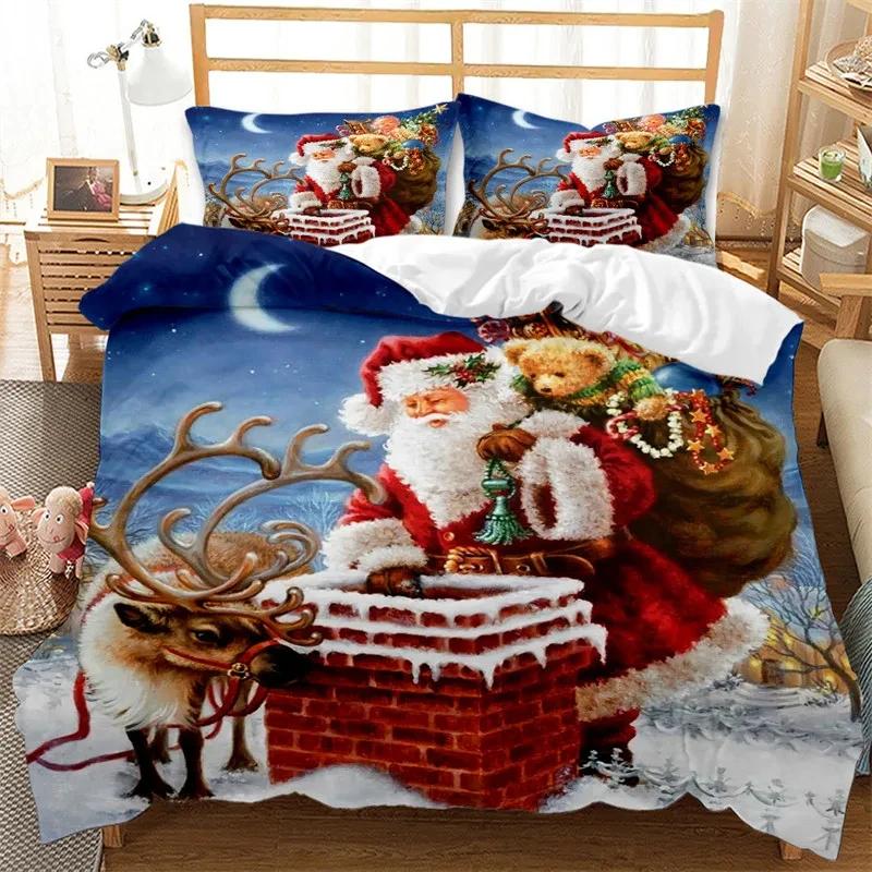 Red Christmas Duvet Cover Santa Claus Snowman Twin King Bedding Set Microfiber 2/3Pcs Cartoon Comforter Cover With Pillowcases