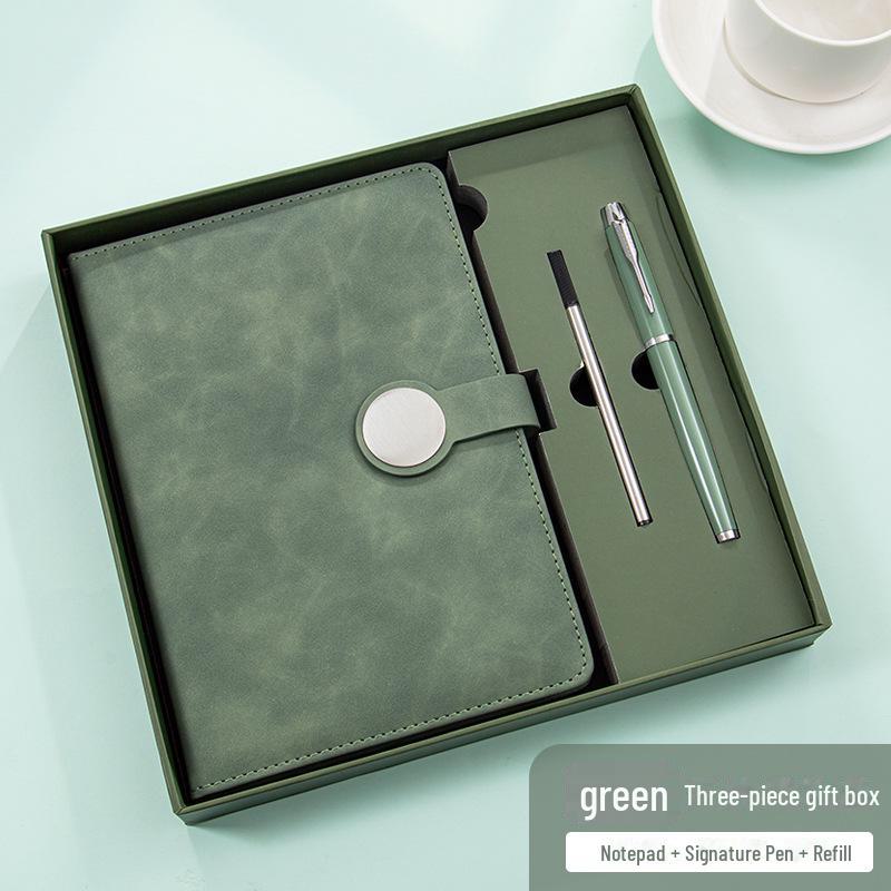 Set de regalo de cuaderno retro de alta gama: Incluye bloc de notas con hebilla redonda, manual, unidad USB y cierre magnético para reuniones de negocios.