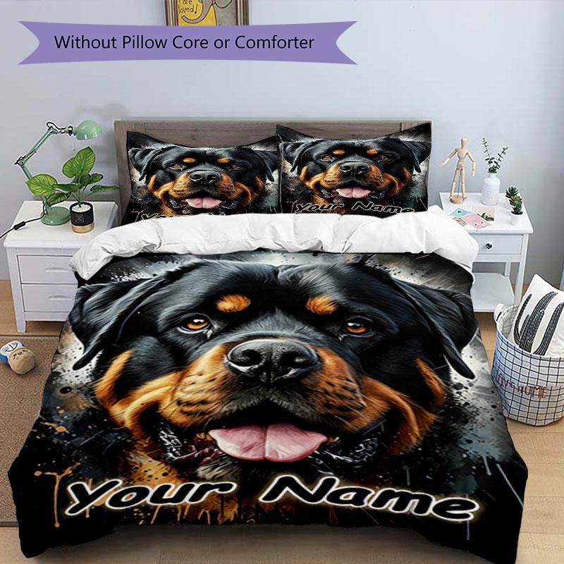 3-teiliges Bettwäsche-Set mit individuellem Namen Rottweiler Stärke Loyalität Bettbezug Verschluss Enthält 1 Bettbezug & 2 Kissenbezüge für Schlafzimmer
