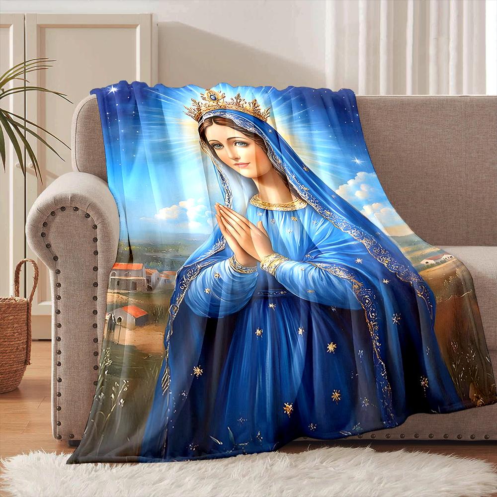 1PC Blessed Virgin Mary Print Blanket Warm Soft and Comfortable Home Travel Blanket Sofa Bedding Camping Cover Blanket for Gifts