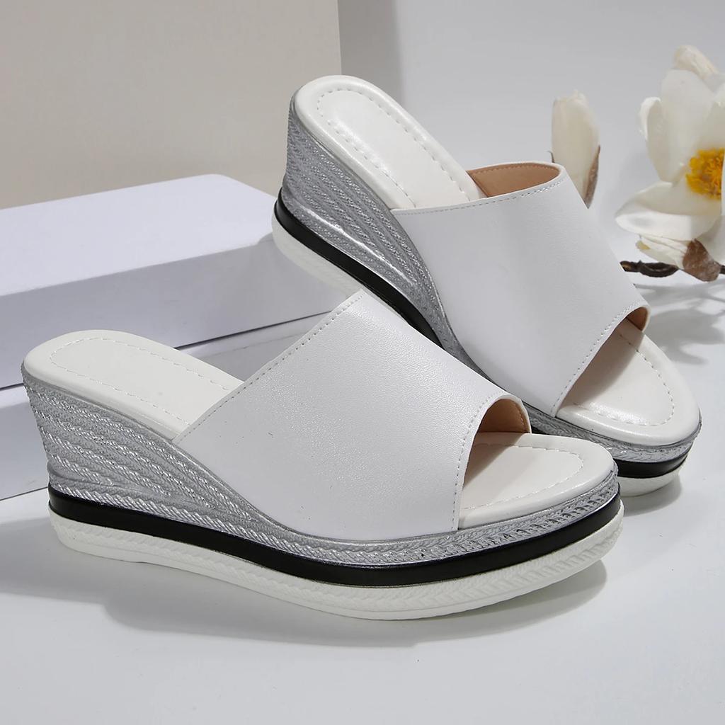 Fashion Classic Pu Strap Slip On Slippers Women 2025 Summer Brand Designer Chunky Platform Wedge Heels Slides Sexy Bohemia Beach Sandals