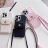 Camellia Money Bag Card Bag Phone Case for IPhone 17 Promax Crossbody Rope Leather Rope for Apple 15 Solid Color Soft