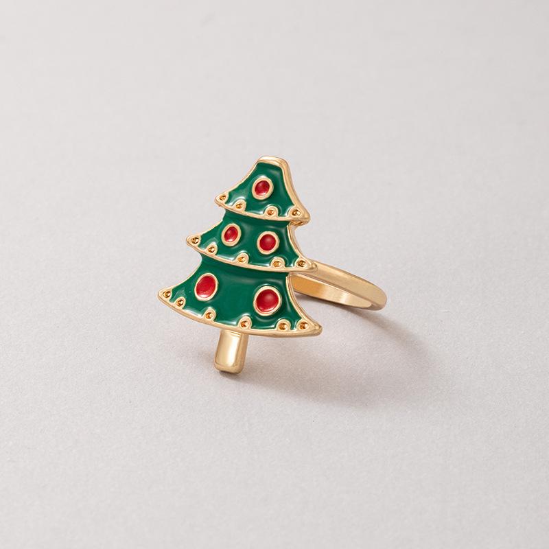 New European and American Holiday Products Christmas Oil Dripping Ring Elk Santa Alloy Ring