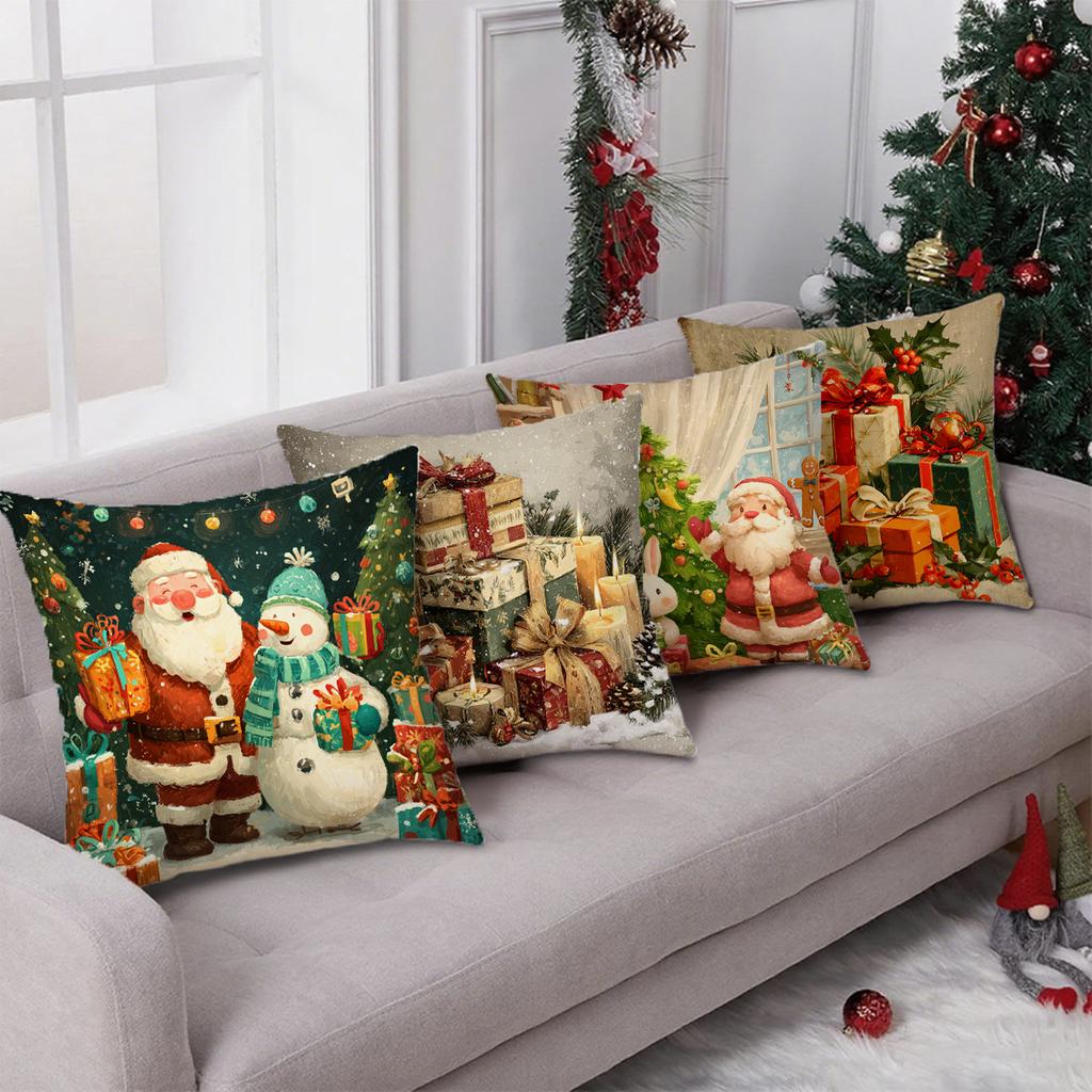 Santa And Snowman On Christmas Pillowcasesuitable For Sofa Car Bedroom Decorative Cushion Cover Pillow Cover