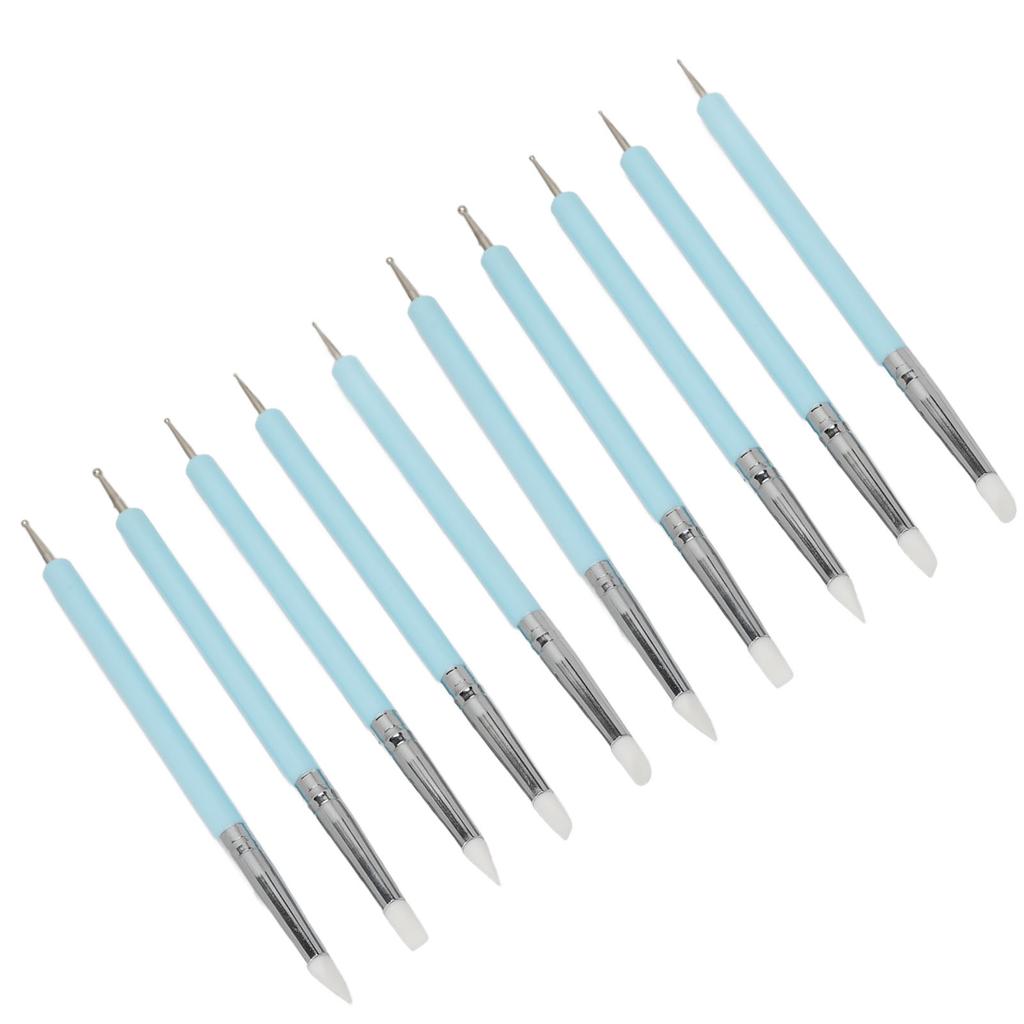 2 Set Dual Tipped Nail Art Dotting Pen Silicone Head Nail Art Sculpture Polish Carving Pen