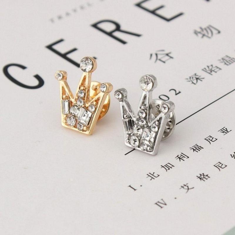 Korean Version Diamond Studded Crown Brooch Vintage Hollowed Out Rhinestone Crown Collar Pin Suit Shirt Brooch Jewelry Accessory