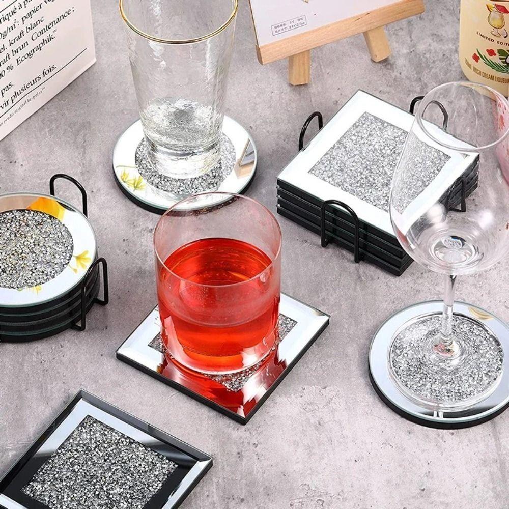 

Shiny Crushed Cup Coaster Silver Tea Coaster Glass Mat Tableware Mat Kitchen square