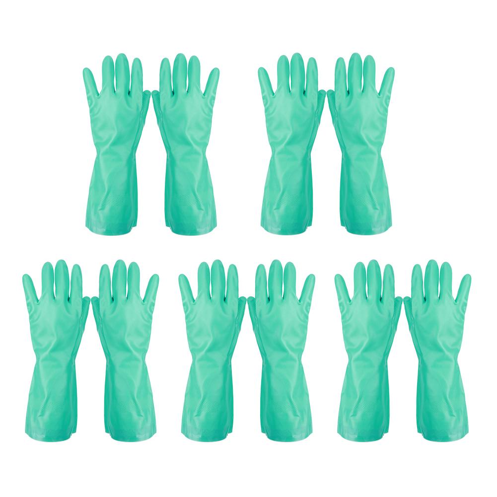 5Pairs Reusable Nitrile Gloves Solvent Resistant Anti Acid Alkali Home Work Laboratory Hand Protection Glove 32cm Length