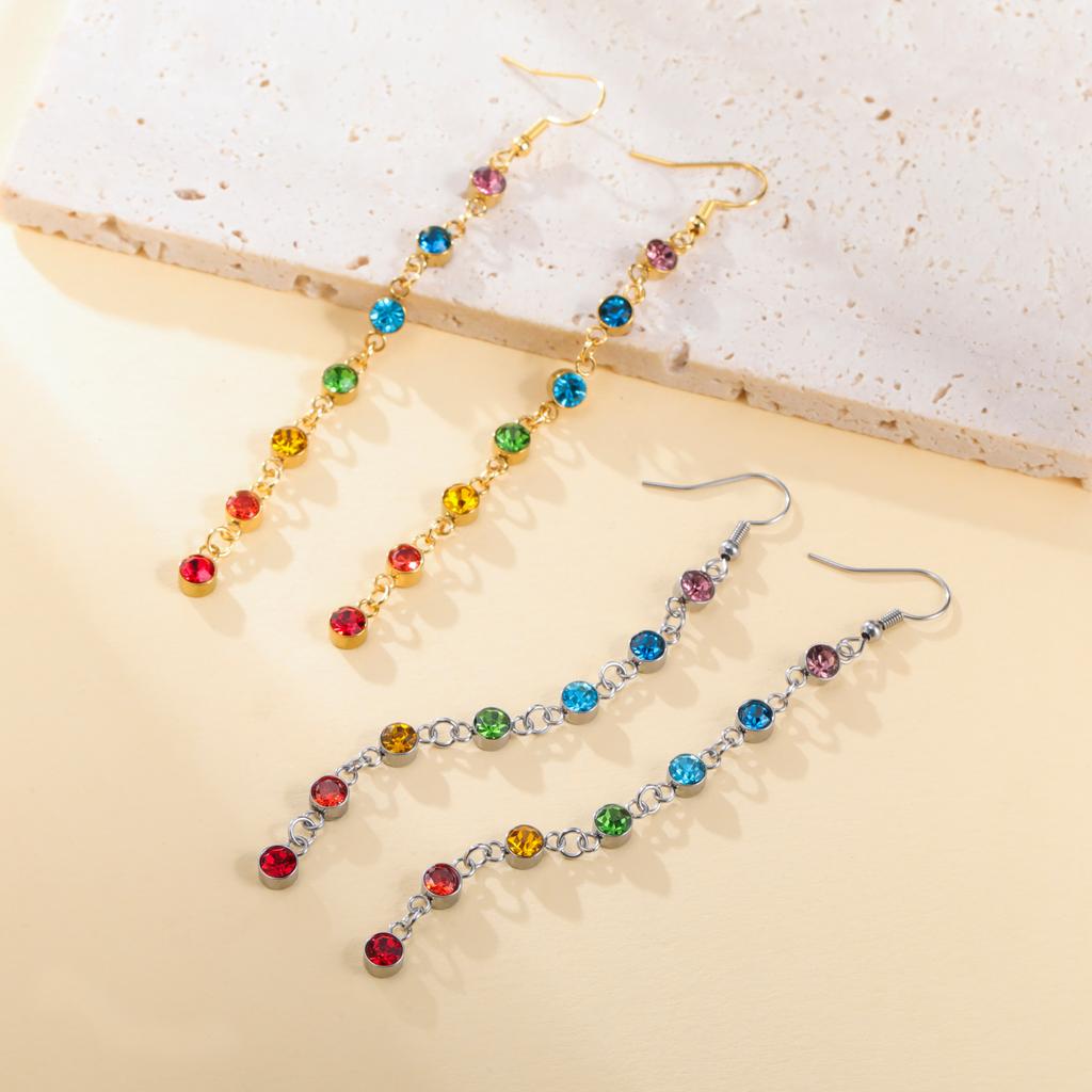 Clear Zircon 7 Chakra Long Dangle Earrings for Women Stainless Steel Yoga Meditation Jewelry Drop Earrings 2026 Gift Wholesale