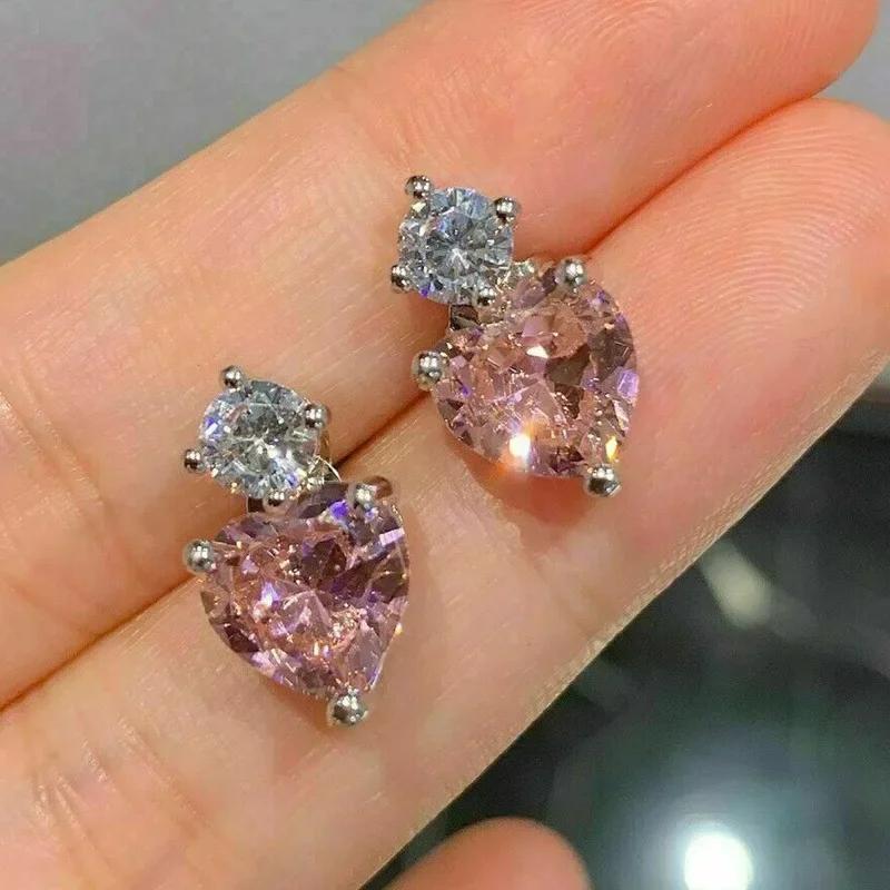 Elegant Light Luxury Pink Zircon Earrings for Women High-End Temperament Trendy Zircon Accessory