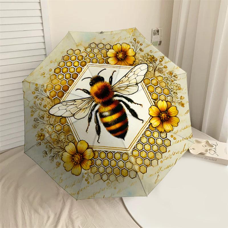 

1PC Bee HoneycombAutomatic Open/Close Umbrella with Windproof, 8-Rib Sturdy Canopy, Durable Ribs, Fashionable Design, Outdoor Accessory, Fun Prin, Hol