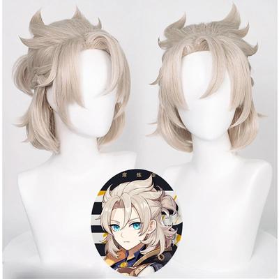 Genshin Impact Albedo Peluca Cosplay Cosplay 35cm Corta Lino Sintético Resistente al Calor Halloween Anime Pelucas Cosplay + Gorro de Peluca