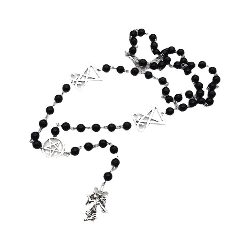 Gothic Baphomet Rosary Necklace - Satin Goat Mendes Altar Gift