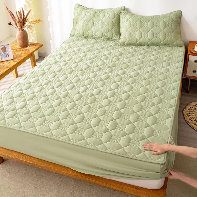 Simple solid color cream wind padded fitted sheet 3-piece set four-leaf clover pattern mattress cover student dormitory