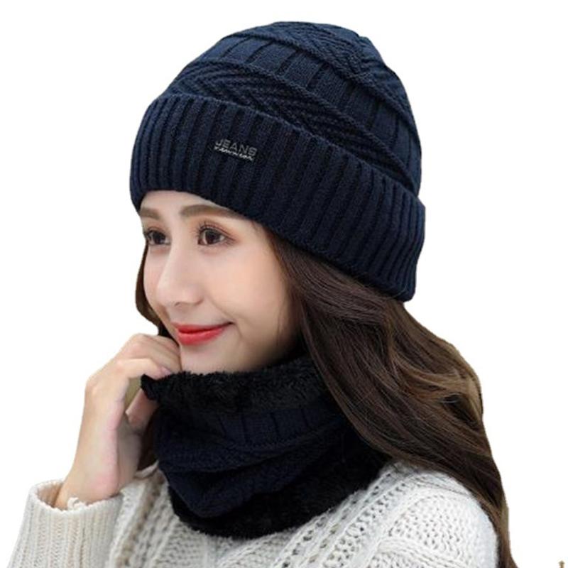 

Beanie Scarf Set Men Women Winter Caps Cover Ears Winter Skullies Hat Wool Beanies Knitted Hat Scarf With Lining 1