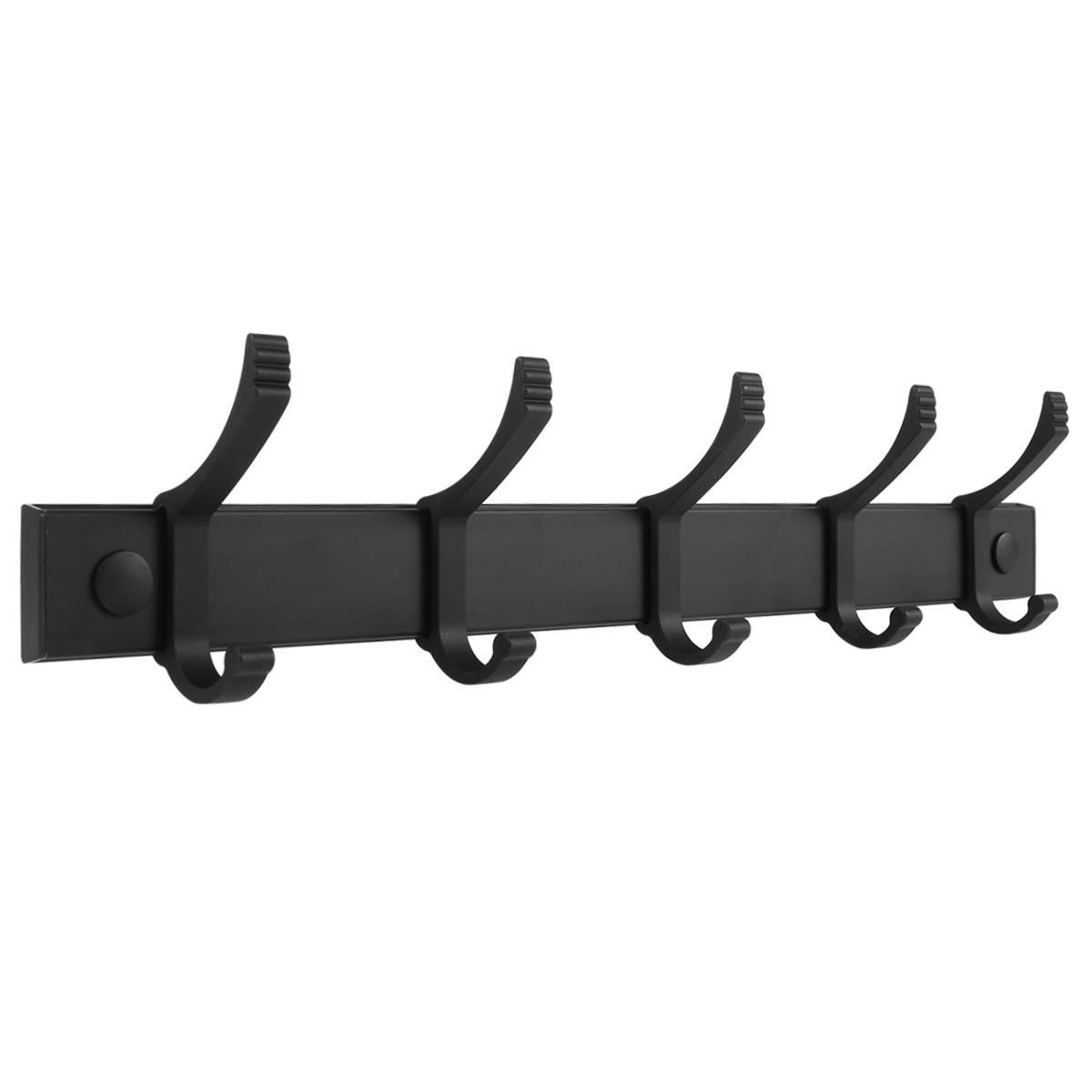 

Coat Rack Wall Mounted - 5 pair Moveable Hooks Heavy Duty, Aluminum Coat Hook Rail for Coat Hat Towel Purse Robes Mudroom чёрный