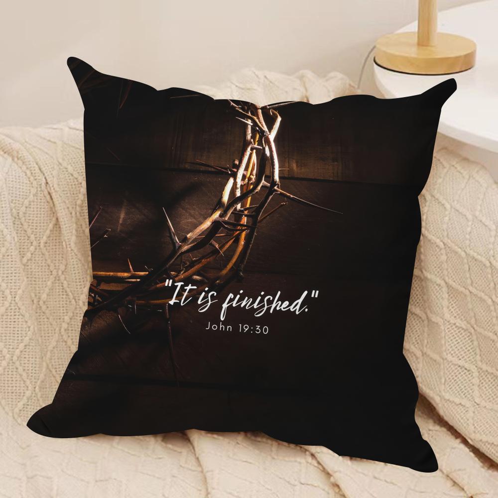 Good Friday Christ Text Cushion Cover Silky Short Plush Invisible Zipper Dustproof Sofa Pillow Case for Home Decor