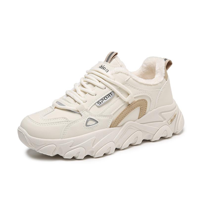 Damenschuhe Herbst und Winter neue Leder-Sneaker modische dicksohlige Samt-Dad-Schuhe trendige warme Freizeitschuhe können