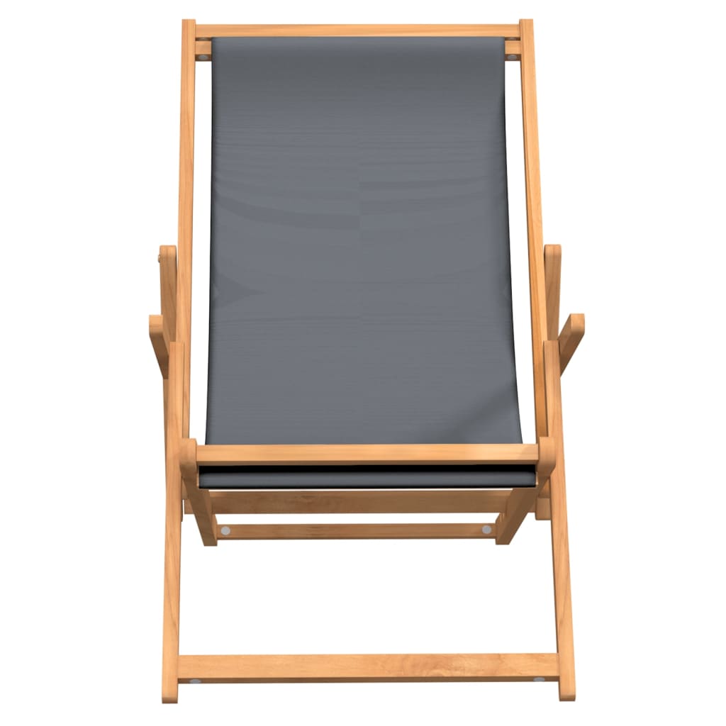 Vidaxl Folding Beach Lounger, Solid Teak Wood, Gray