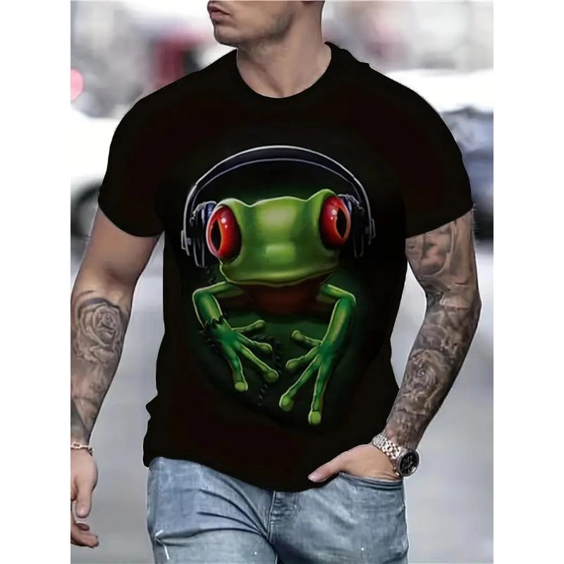

Мужская футболка с забавным 3D-принтом в виде лягушки, пьющей пиво, летняя повседневная уличная футболка с коротким рукавом, очень большой мужской топ 5XL