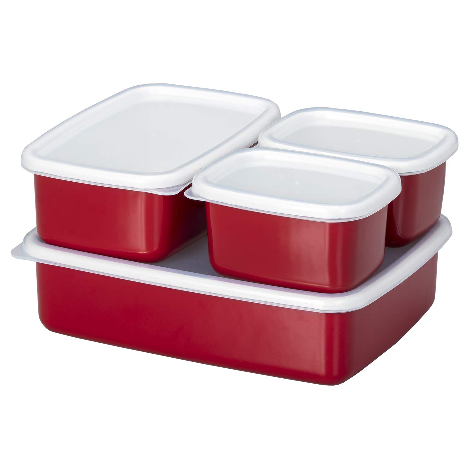 

Bestco Enamel Food Stocker Red Square 4 Piece Set Modular MA-1812