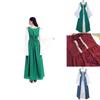 Elegant Women's Vintage Renaissance Medieval Long Dress With Flare Sleeves And Lace-up Detail