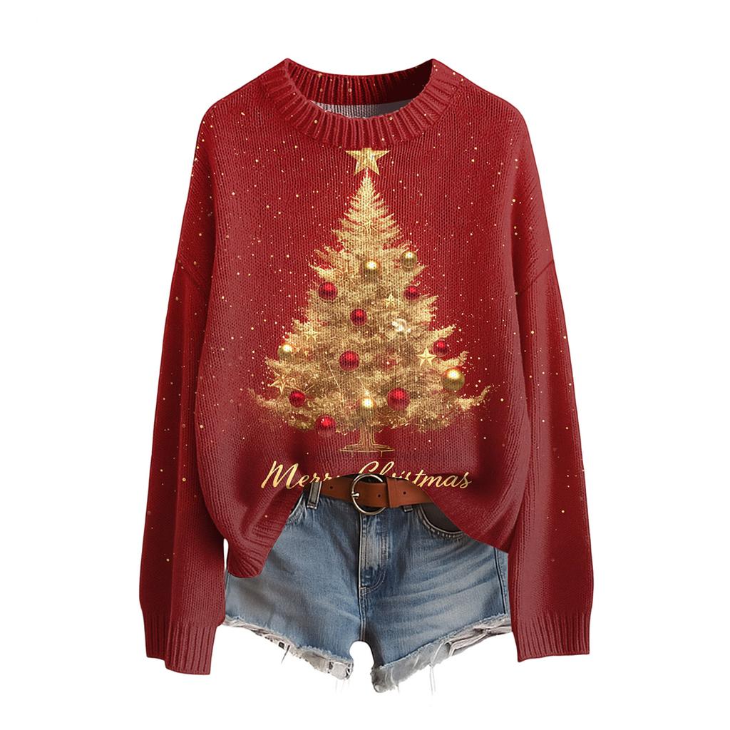 Damen Lustiger Damen Weihnachts-Pullover R-Ausschnitt Weihnachts-Jumper Weihnachts-Outfit Hässliches Sweatshirt Weihnachtskostüm