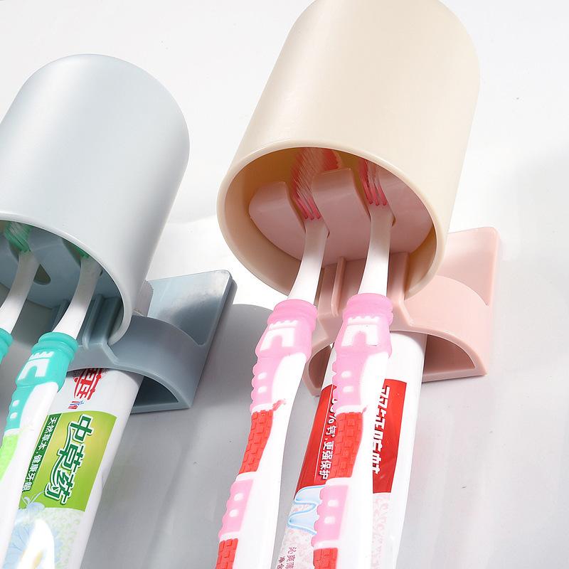 Self Adhesive Toothbrush Holder Wall Mounted No Drilling Toothpaste Razor Storage Rack Toothpaste Dispenser Bathroom Accessories