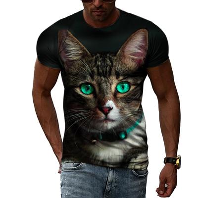 Summer Animal Cat Pattern 3D T-shirt Hip Hop Trend Personality Fashion Round Neck Top Casual Street Element Short Sleeve Tee