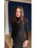 Elegant Black Long Sleeve Slim Dress for Women - Spring 2025 Socialite Style