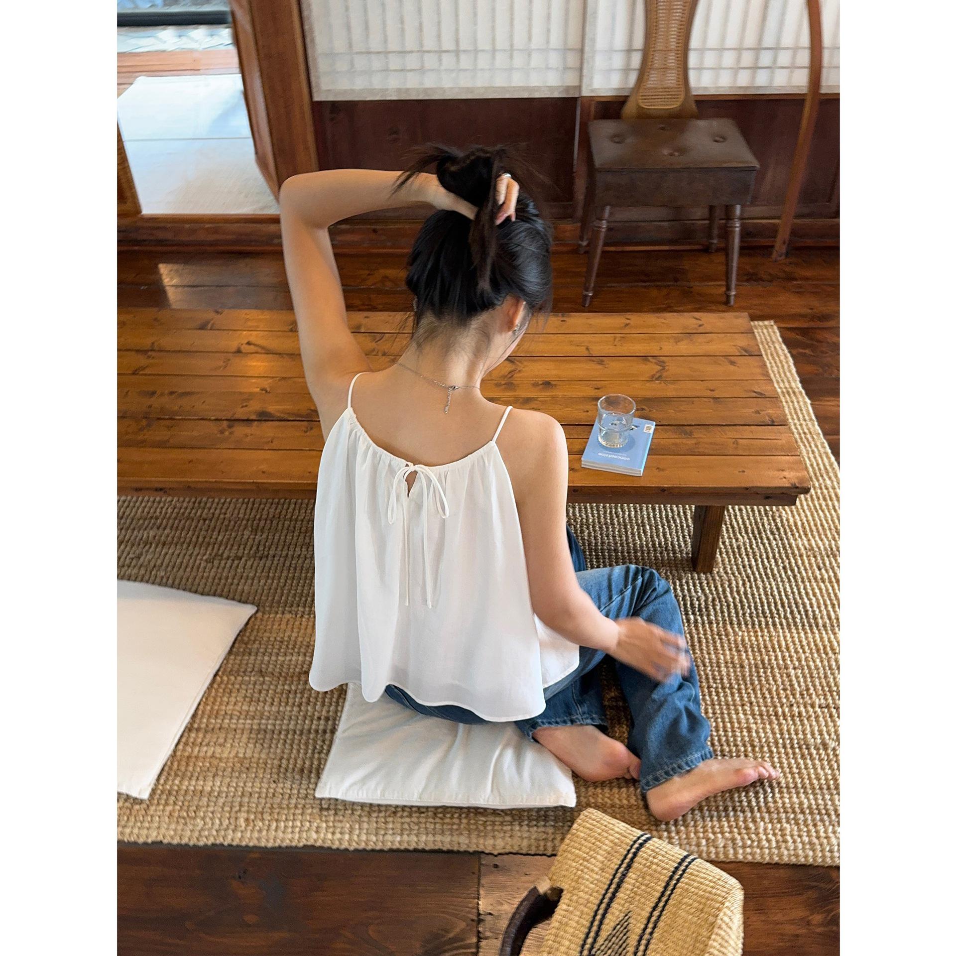 Women s Tencel Halterneck Tie-Up Camisole – Sleeveless, Loose Fit Chic Summer Top S