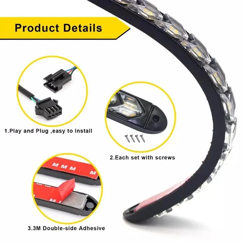 2Pcs Led Car Daytime Running Light Strip 12V Waterproof Sequential Flexible Yellow Arrow FlowTurn Signal Safety Warning Light