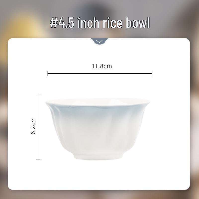Gradient Blue Ceramic Petal Bowl and Plate Set - Cute Girl s Tableware