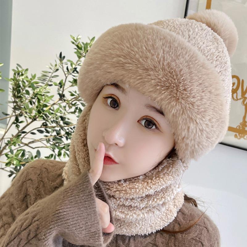 Winter warm windproof cap, children's scarf cap, mask, integrated ear protection headgear, cycling thickened warm hairball cap