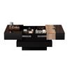 Tavolino Quadrato per Soggiorno 70*70*39cm, Tavolino da Caffè Estensibile con Contenitore Nascosto, Tavolino da Tè con Design Color Block, Tavolino Laterale ad Alta Lucentezza, Nero, MDF