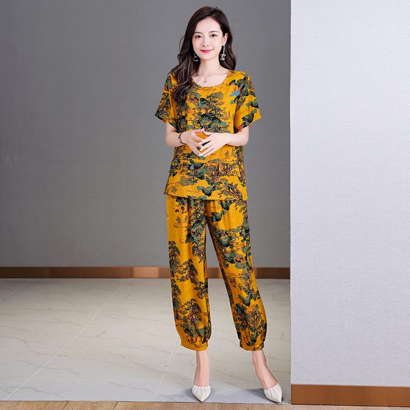 Damen-Hosen-Sets, Sommer, Übergröße, elegantes 2-teiliges Set für Damen, lässige Hose mit hoher Taille und Kurzarmbluse