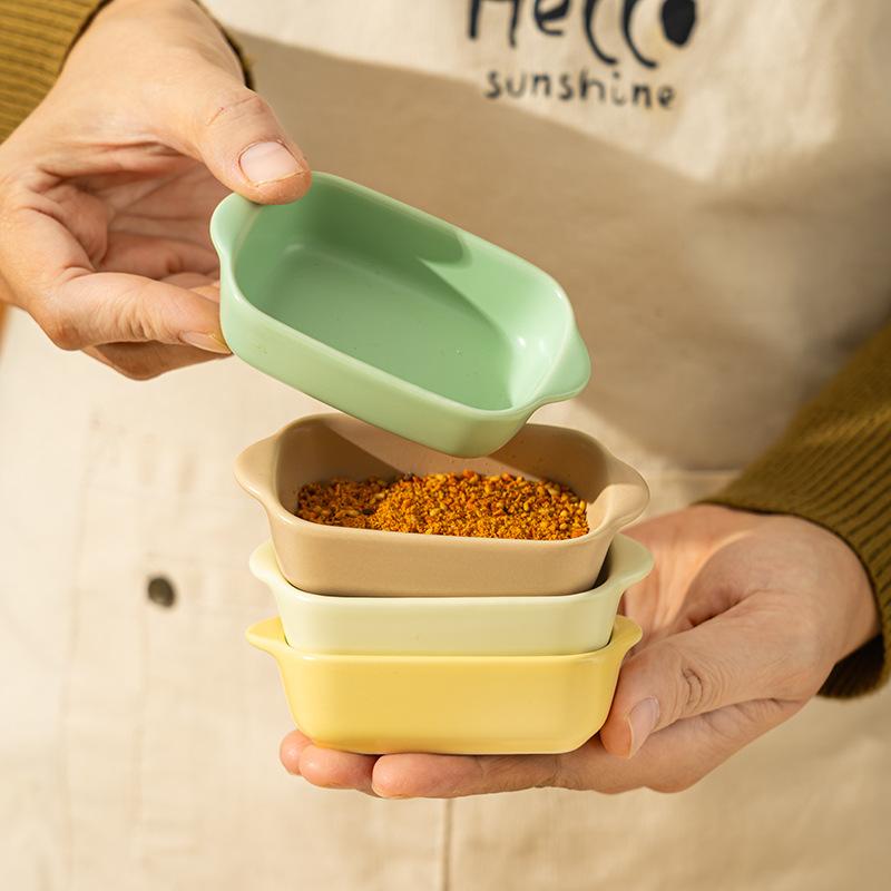 Creative Cream Wind Ceramic Dish Hotel Restaurant Household Sauce Dish Ceramic Flavor Dish With Handle Seasoning Dish Snack Dish