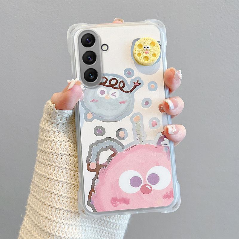 KEYSION Crossbody Strap Phone Case for Samsung A55 5G A35 A25 A15 LTE Cute Cartoon Long Lanyard Mirror Shockproof Cover for Galaxy A05S